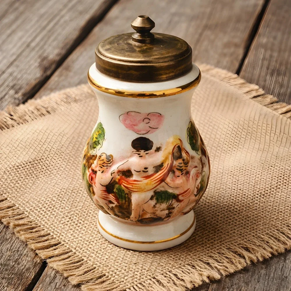 Capodimonte Porcelain Brass Salt Shaker Pepper Mill Cherubs Angels Italy Vintage